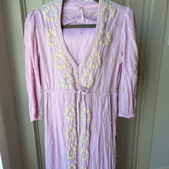 Free People Embroidered High Waist Midi Lilac Dress Size XS NWOT - Picture 4 of 11